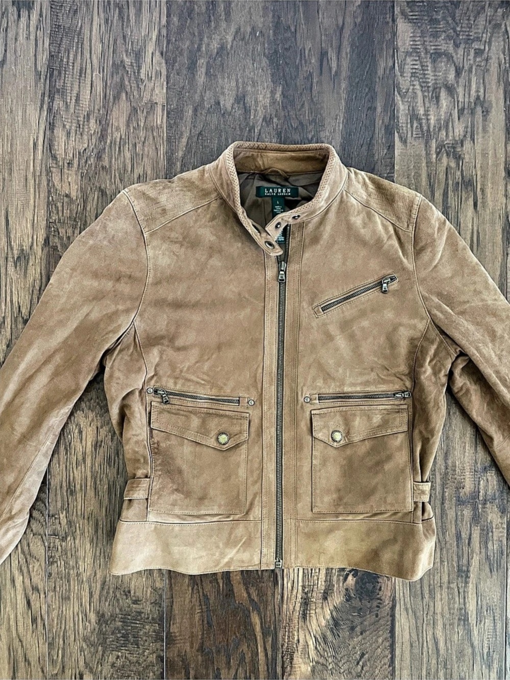Lauren Ralph Lauren Suede Utility Jacket in Brown Size Large